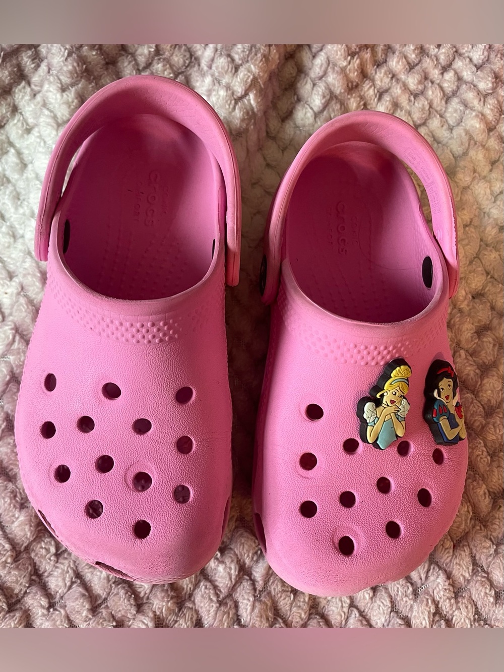 CROCS Kids Pink Slip-On Clogs with Princess Charms